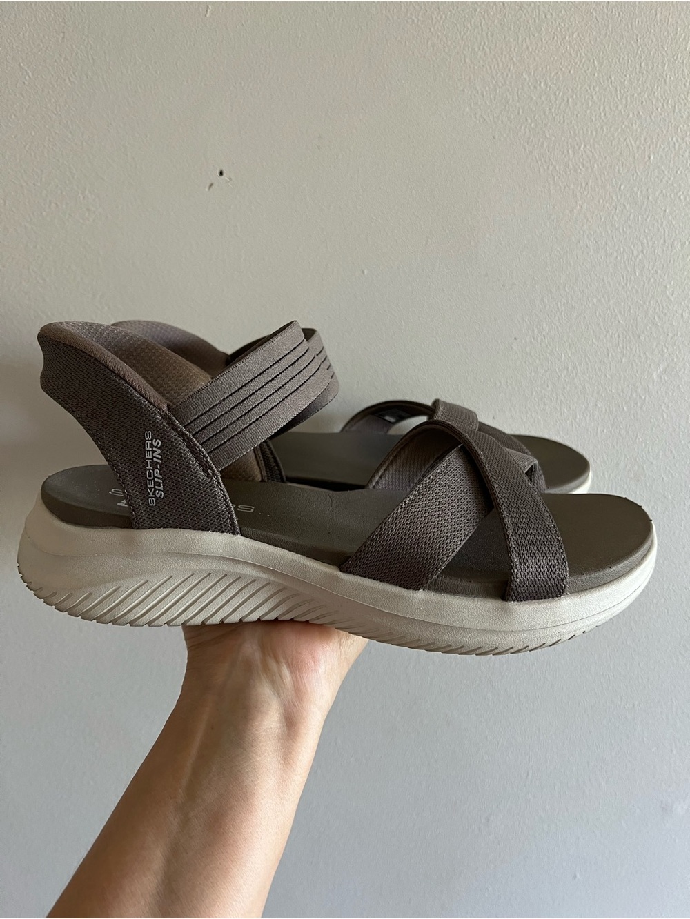 Skechers Slip ins Women's Taupe Strappy Comfort Sandals